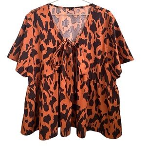 5for20 SHEIN Curve 2XL Leopard Print Flowy Blouse With Large Front Bow Tie